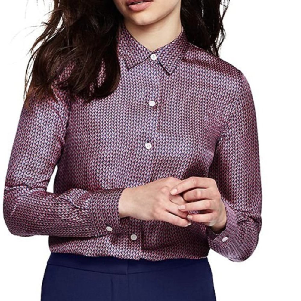 Land's End pink/maroon long sleeve silk button up